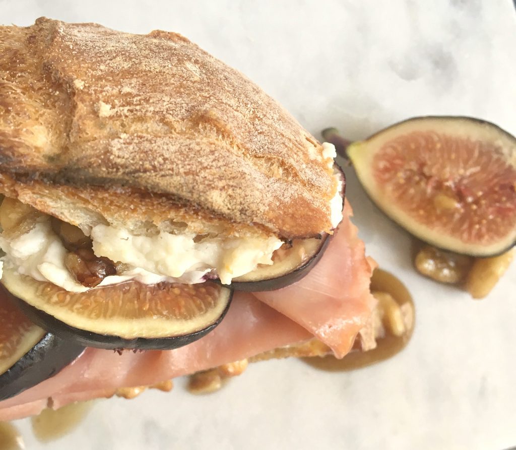 Ham, Fig, Goat Cheese Sandwich with Honey Walnut Spread