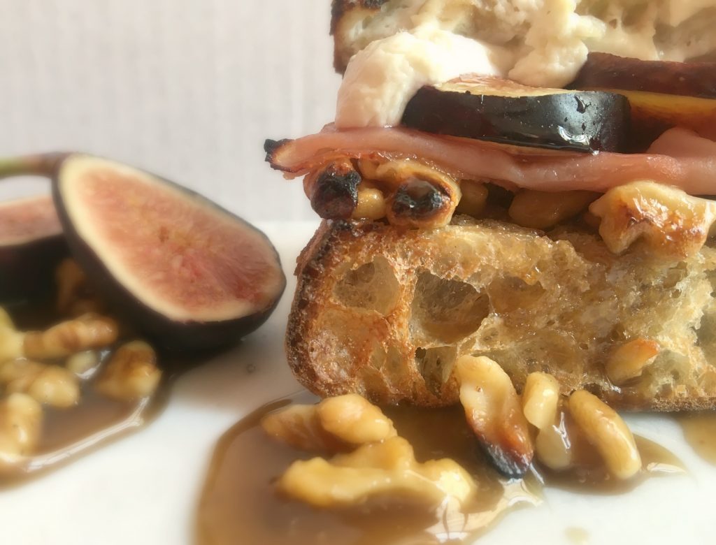 Ham, Fig, Goat Cheese Sandwich with a Honey Walnut Spread