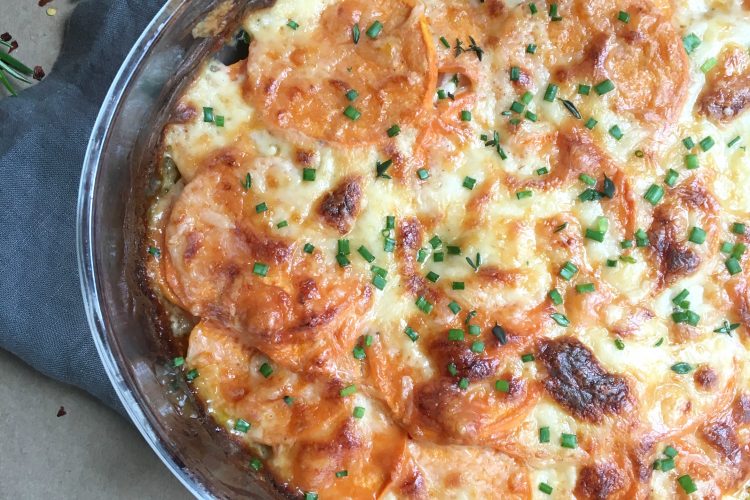 Savory Sweet Potato Parsnip Au Gratin