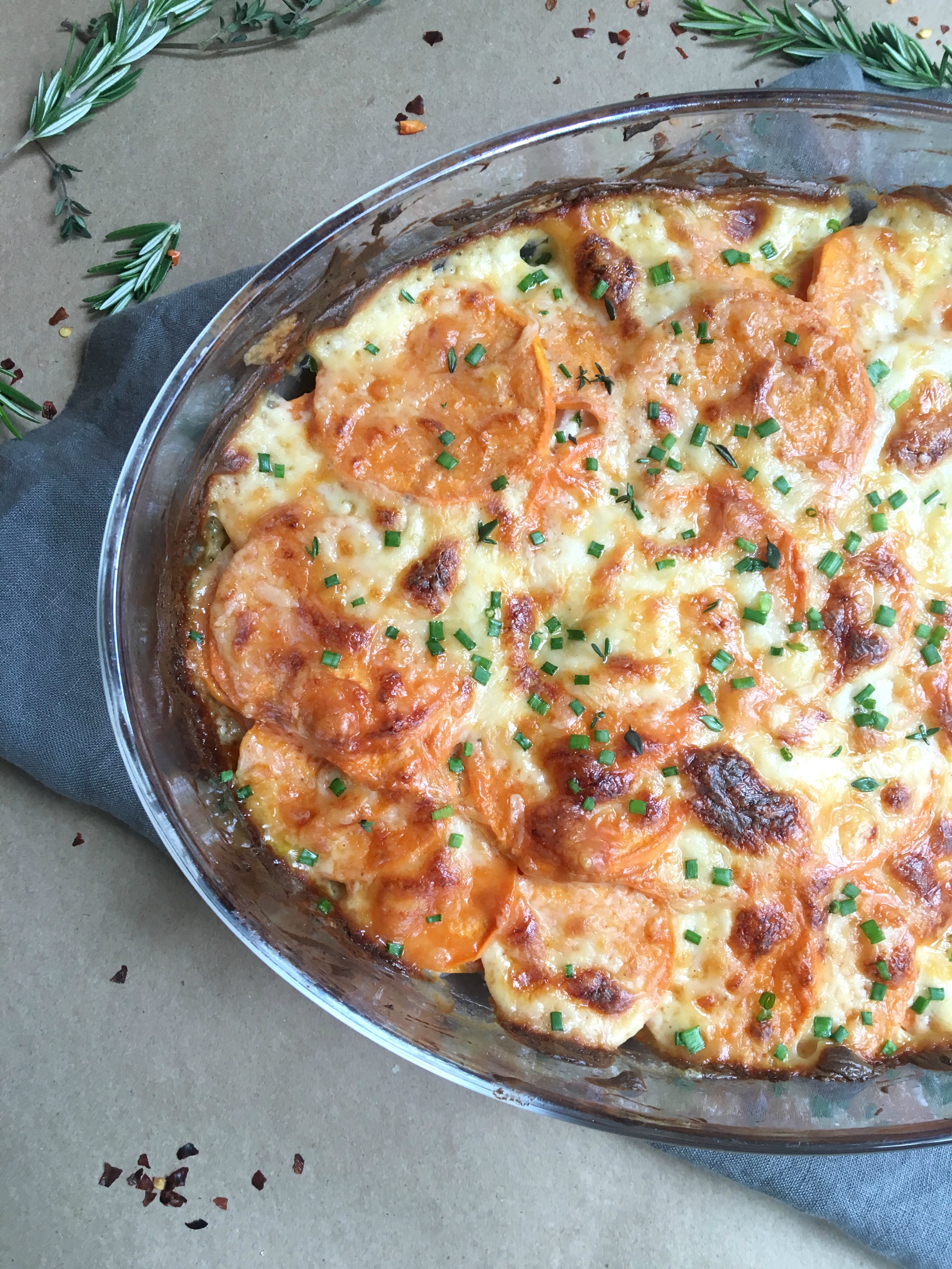 Savory Sweet Potato Parsnip Au Gratin