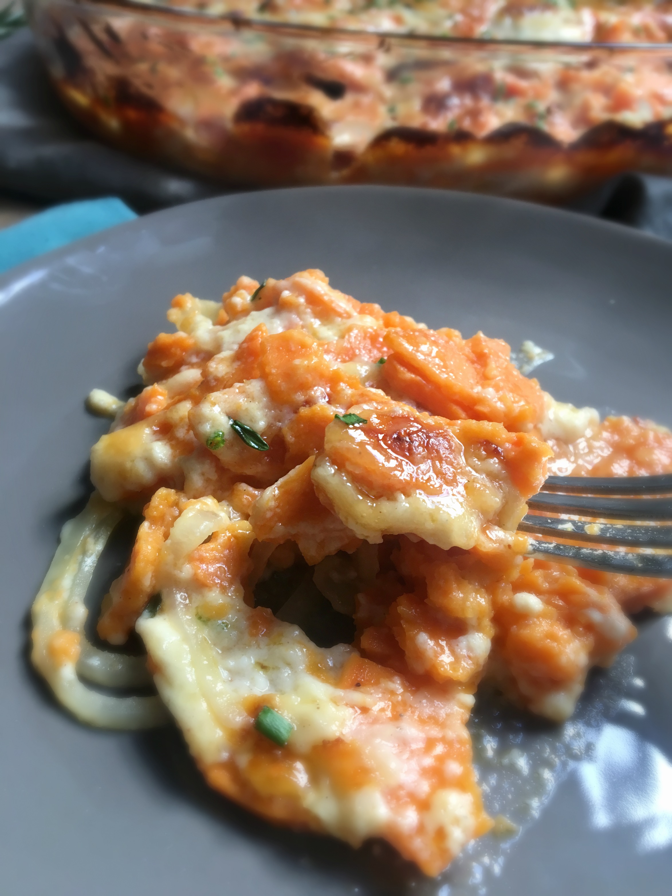 Savory Sweet Potato Parsnip Au Gratin