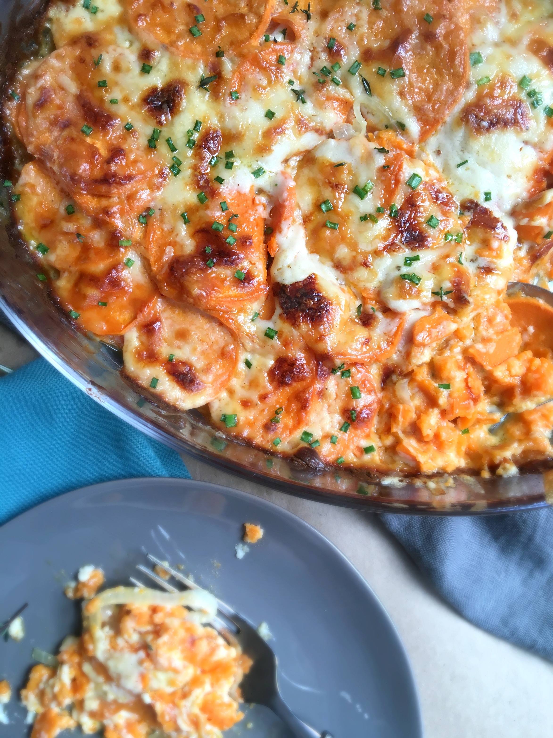 Savory Sweet Potato Parsnip Au Gratin